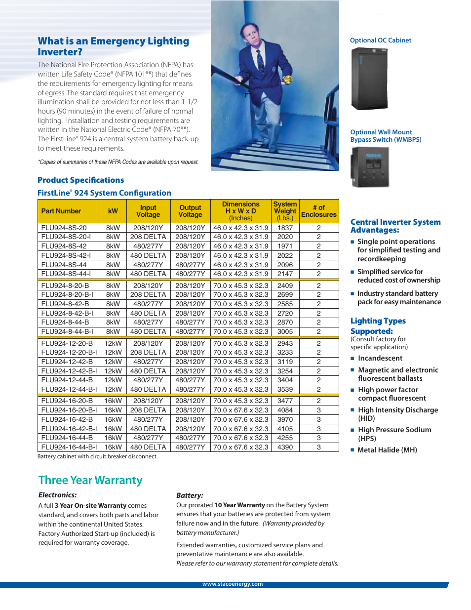 Three year warranty, What is an emergency lighting inverter | MaxPower Corp FirstLine 924 8, 12, 16kW User Manual | Page 3 / 4