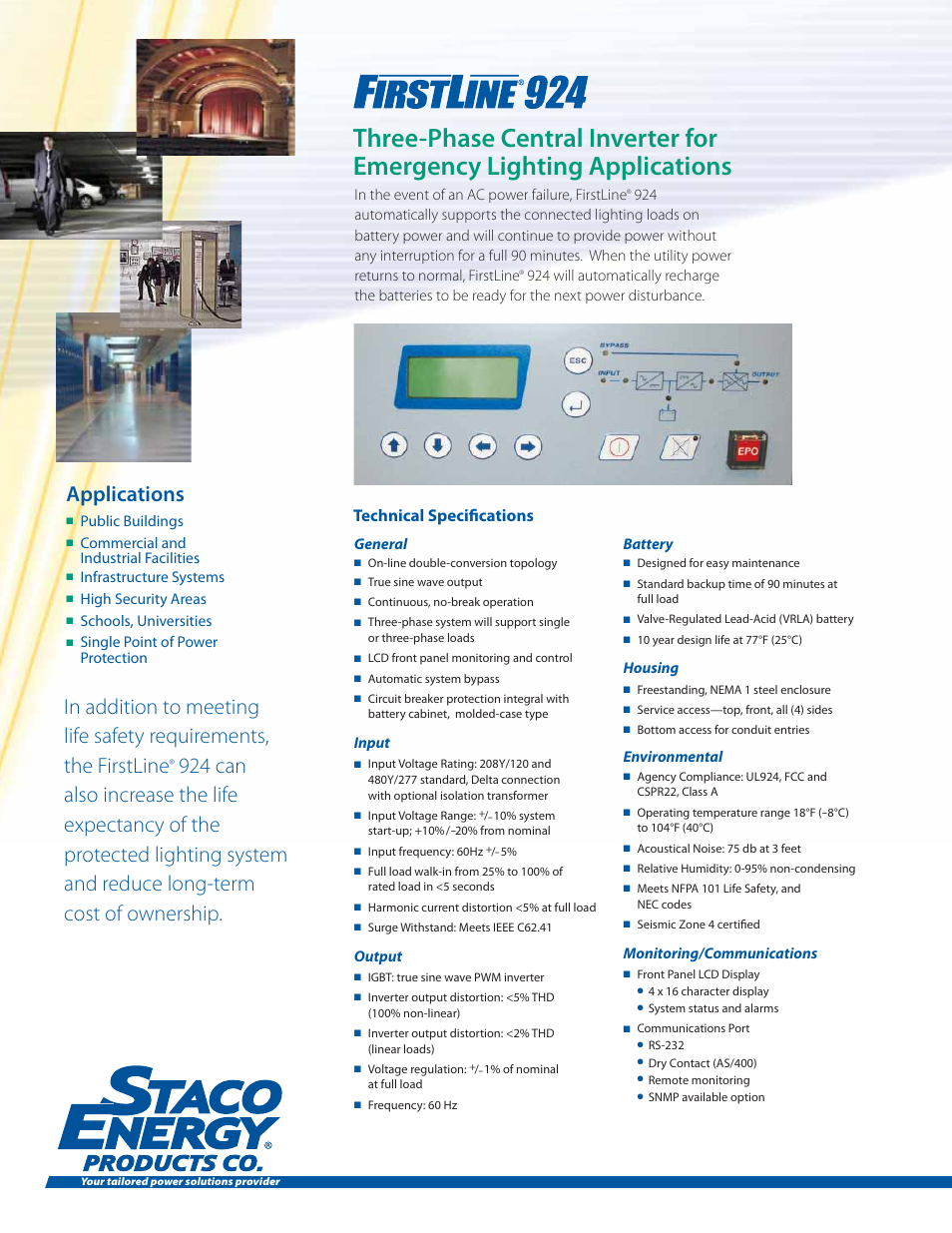 Applications, Technical specifi cations | MaxPower Corp FirstLine 924 20, 30kW User Manual | Page 2 / 4