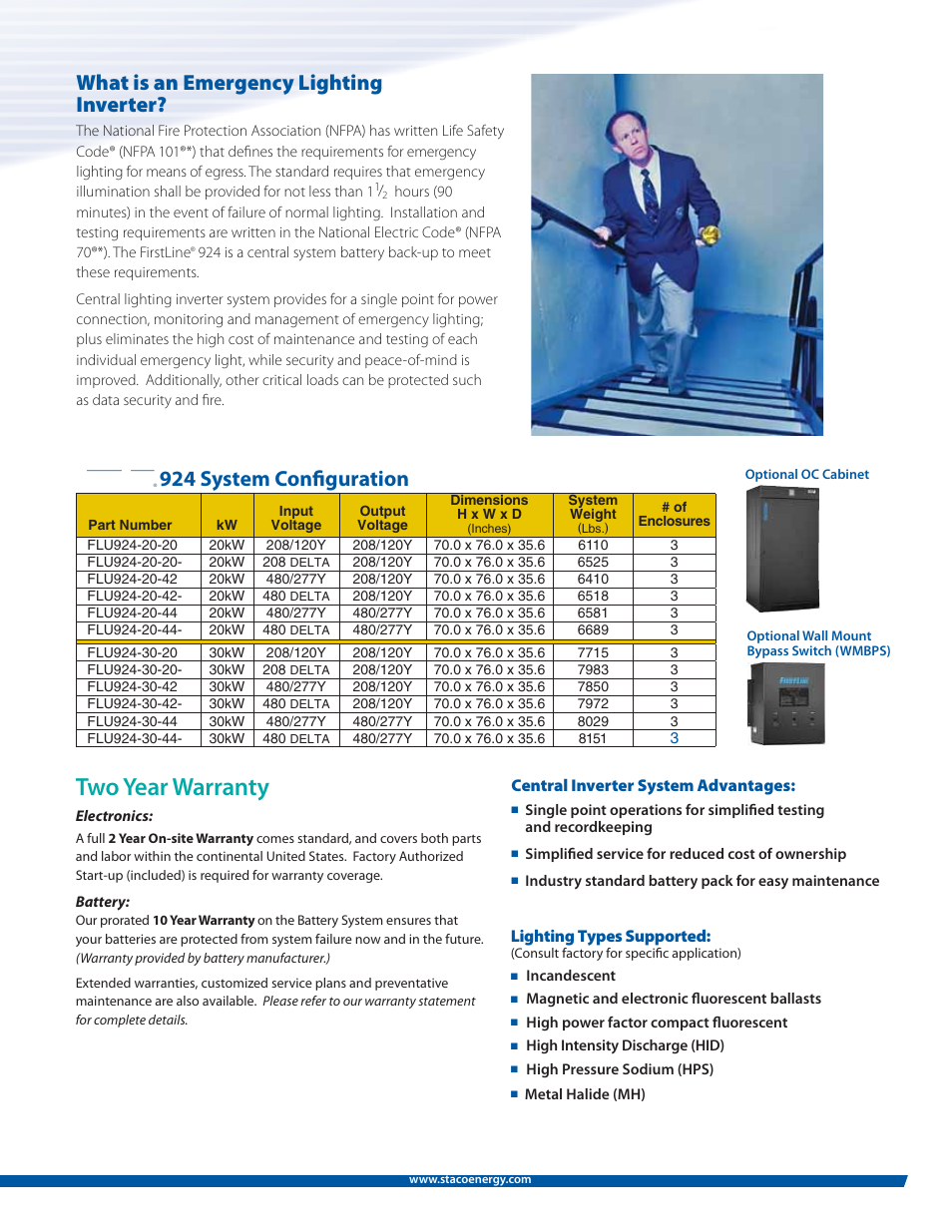 Two year warranty, What is an emergency lighting inverter, 924 system confi guration | MaxPower Corp FirstLine 924 20, 30kW User Manual | Page 3 / 4