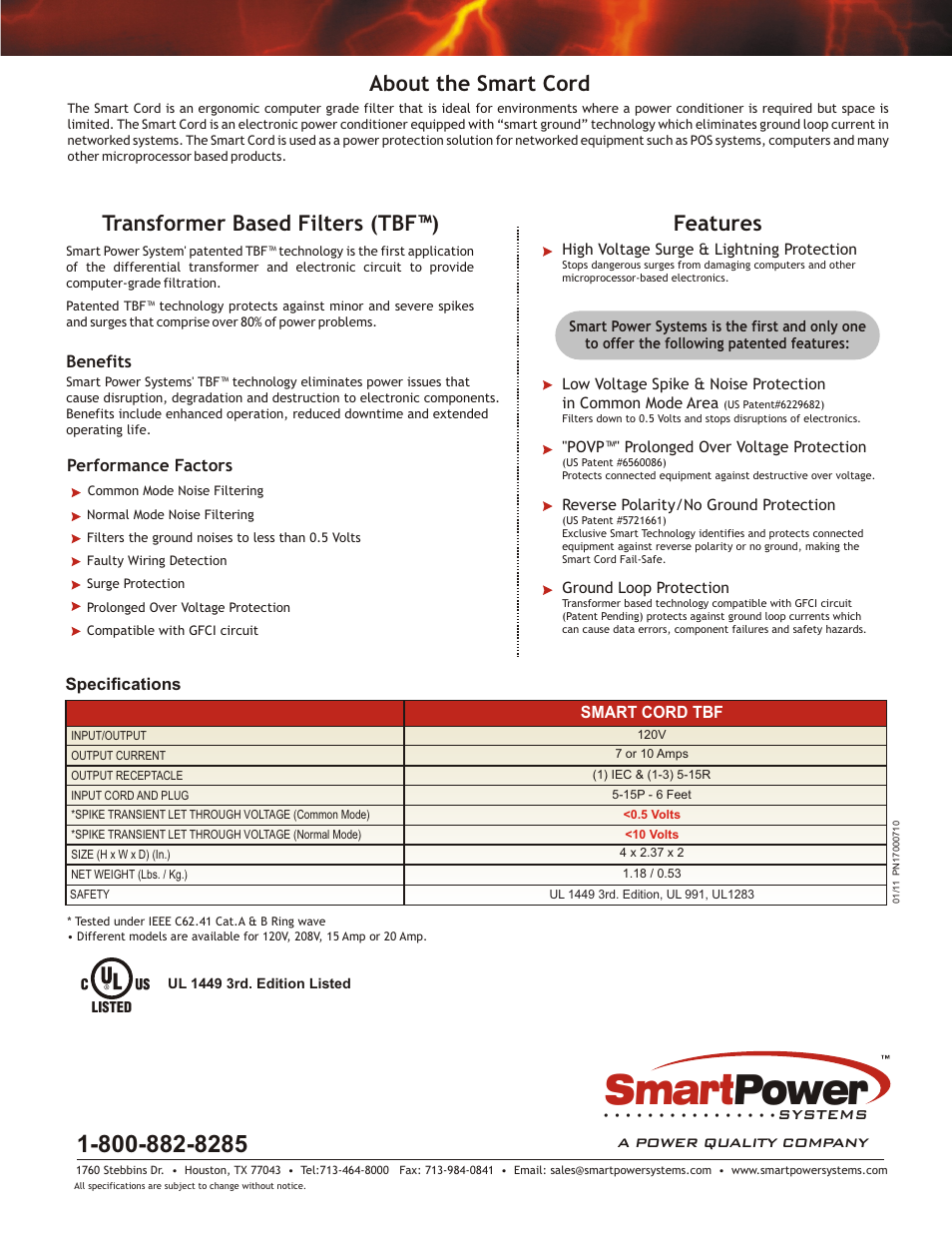 Smart power, Features, Performance factors | Benefits, Specifications, Systems | MaxPower Corp Smart Power TBF Smart Cord User Manual | Page 2 / 2