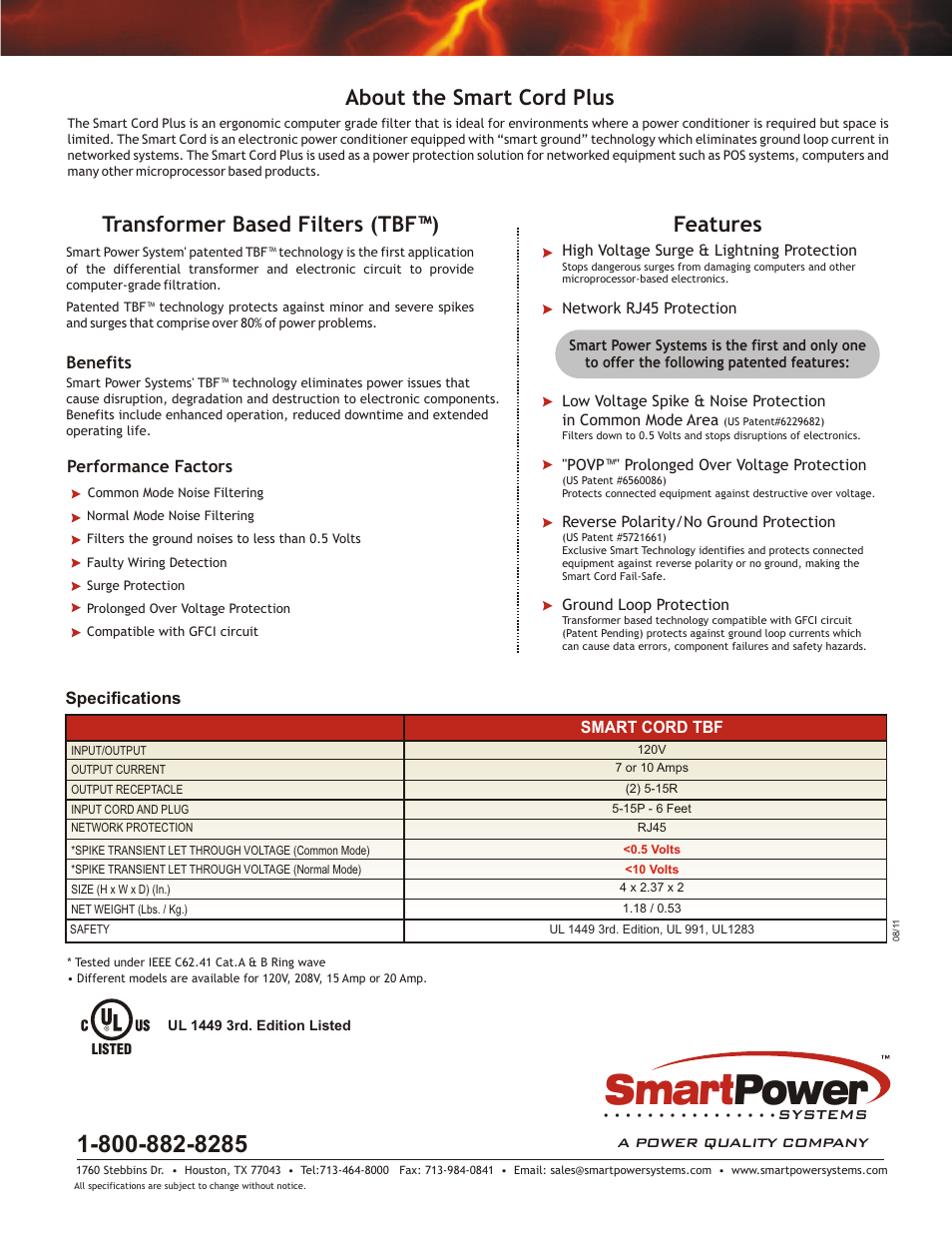 Smart power, Features | MaxPower Corp Smart Power TBF Smart Cord Plus User Manual | Page 2 / 2
