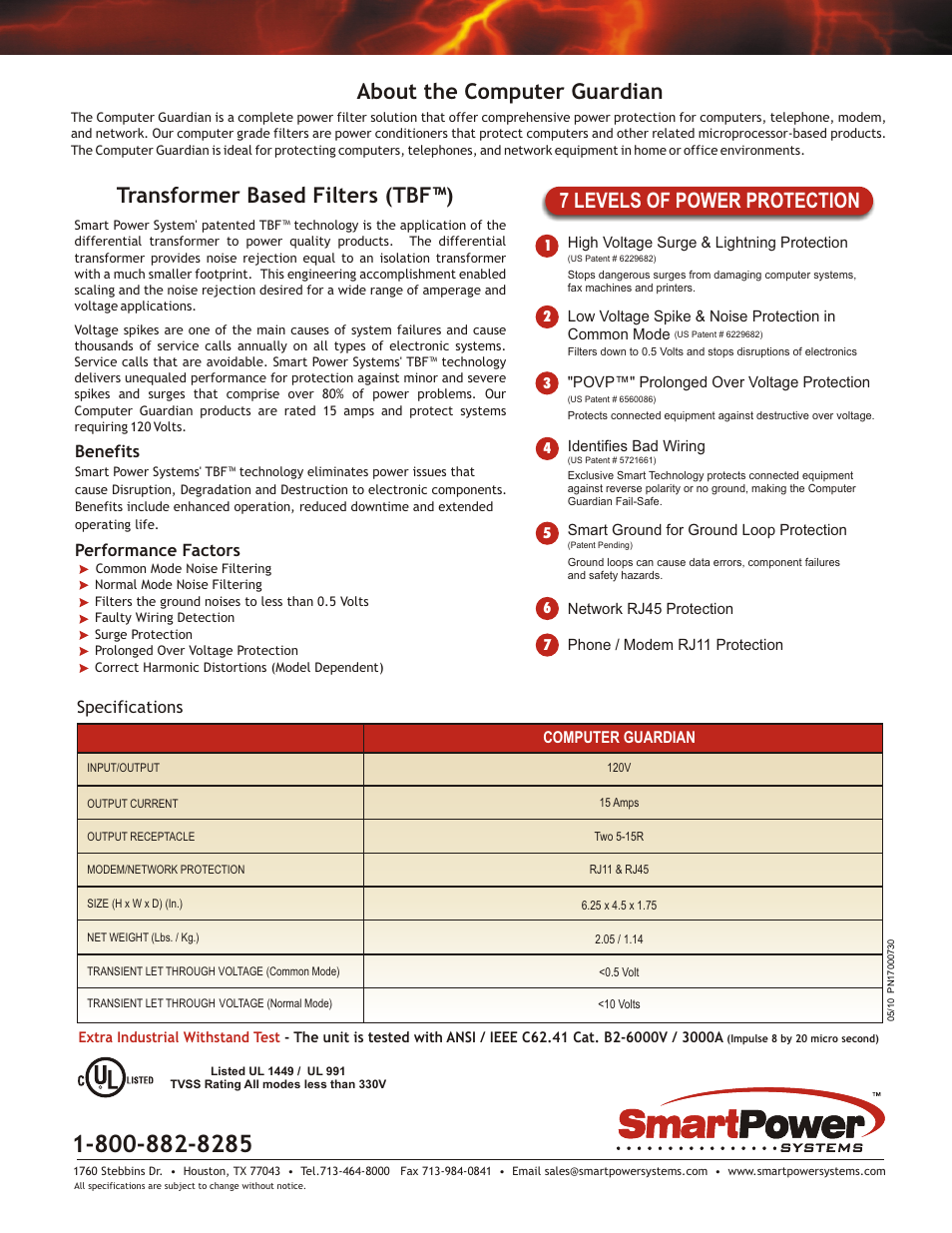 Performance factors, Benefits, Specifications | Computer guardian | MaxPower Corp Smart Power TBF Computer Guardian User Manual | Page 2 / 2