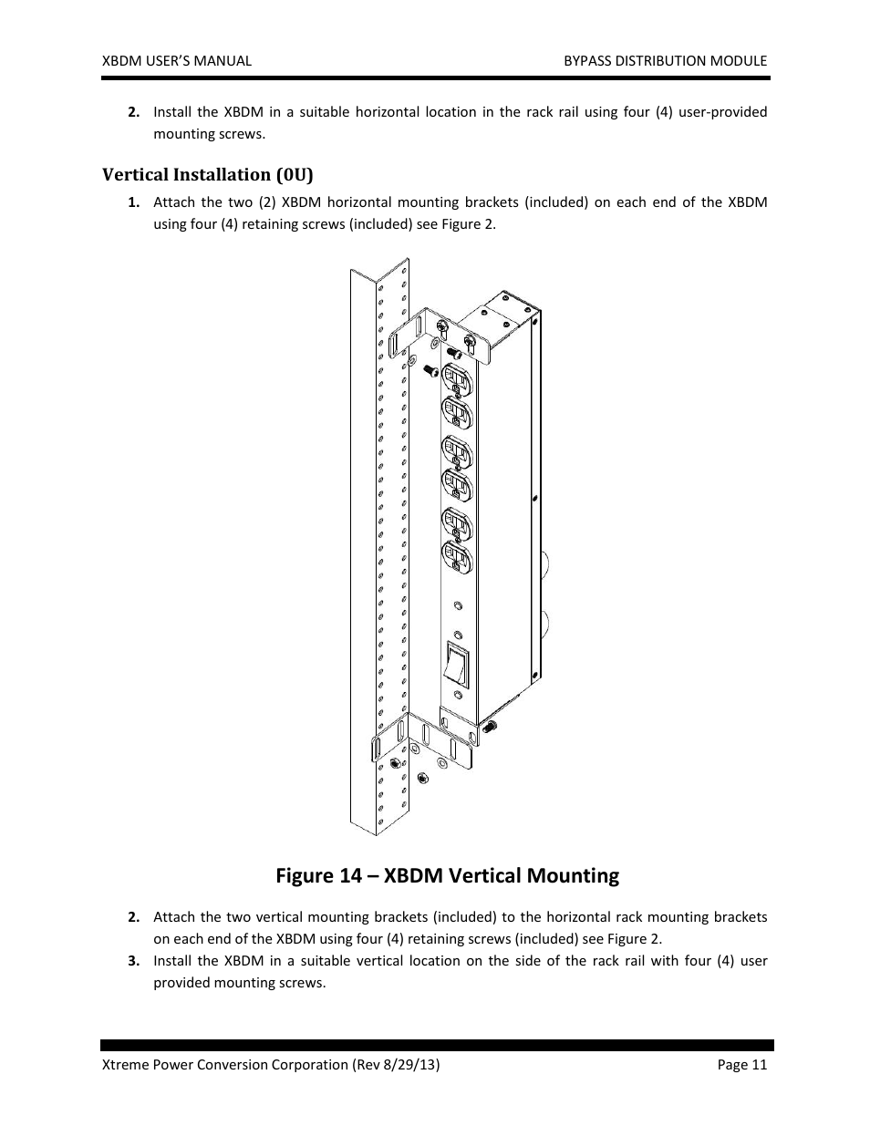 Vertical installation (0u), Figure 14 – xbdm vertical mounting | MaxPower Corp XBDM User Manual | Page 11 / 22