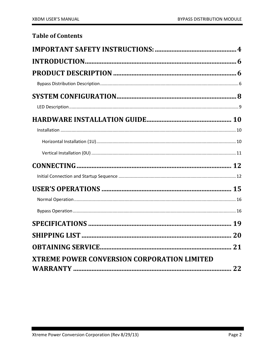 Important safety instructions, Introduction, Product description | System configuration, Hardware installation guide, Connecting, User’s operations, Specifications, Shipping list, Obtaining service | MaxPower Corp XBDM User Manual | Page 2 / 22