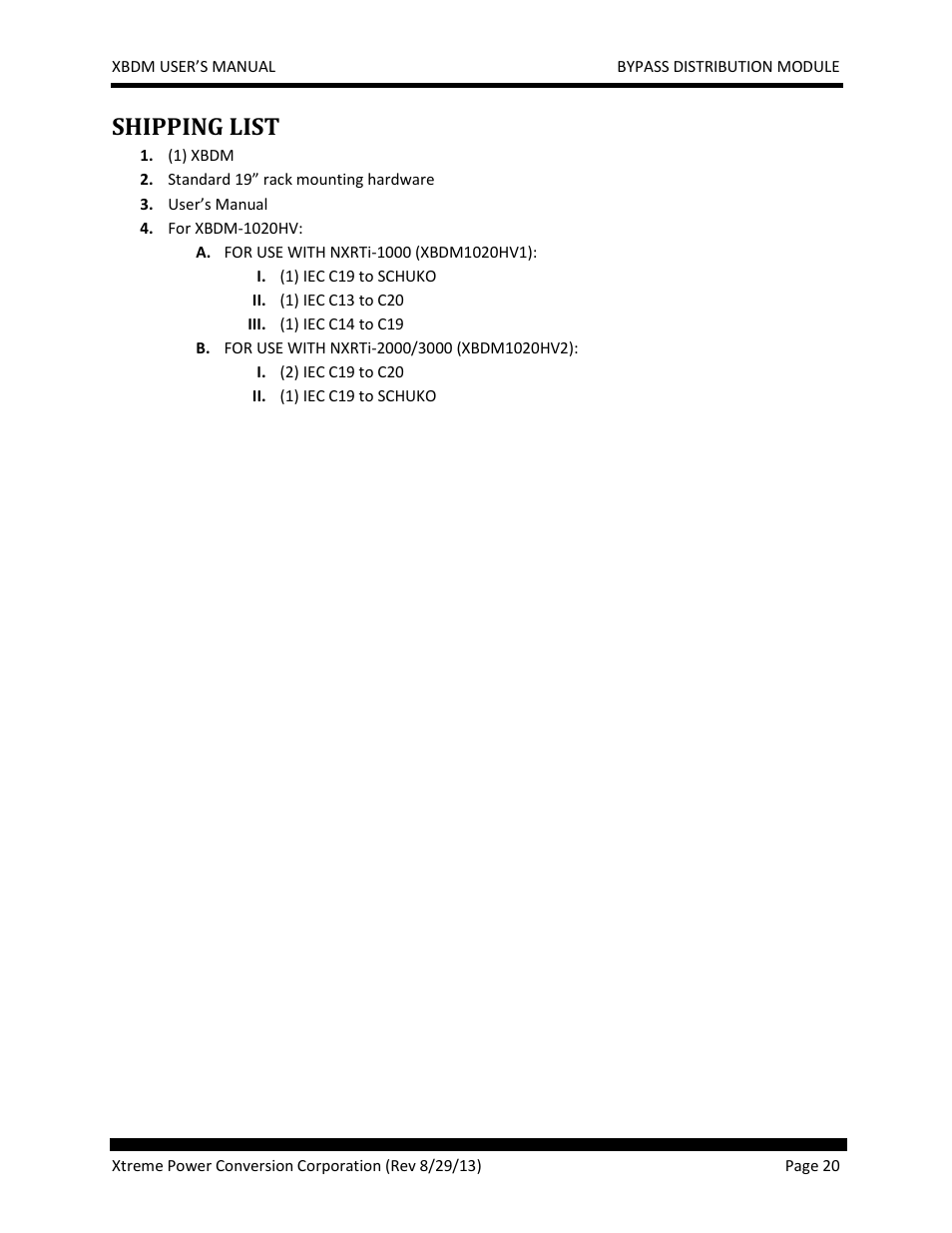 Shipping list | MaxPower Corp XBDM User Manual | Page 20 / 22