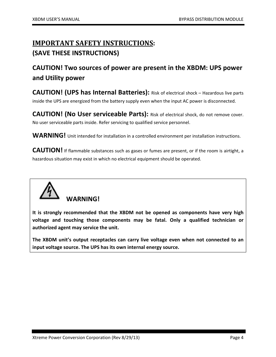 Important safety instructions, Caution! (no user serviceable parts), Warning | Caution | MaxPower Corp XBDM User Manual | Page 4 / 22