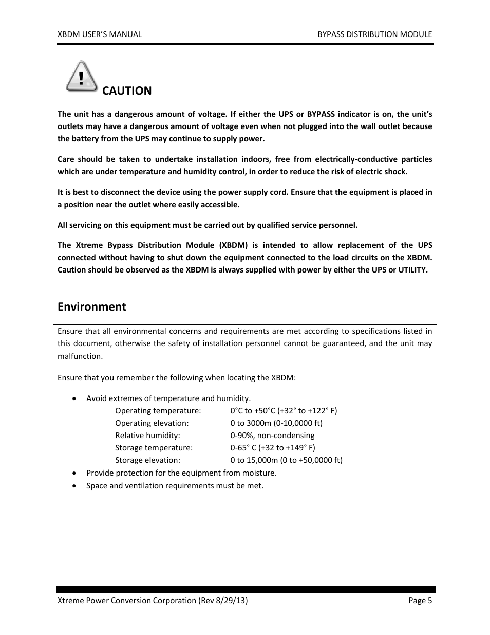 Caution, Environment | MaxPower Corp XBDM User Manual | Page 5 / 22