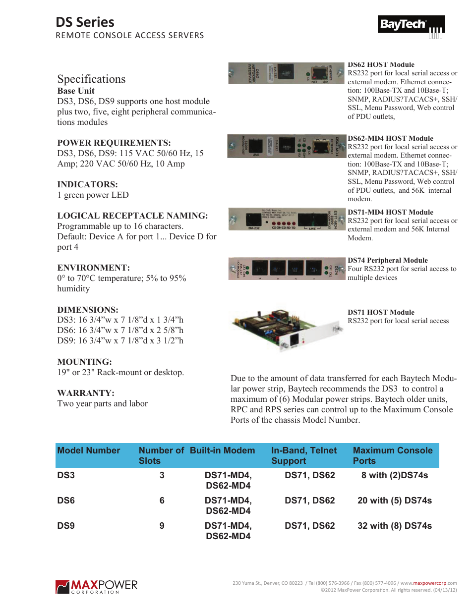 Ds series, Specifications | MaxPower Corp DS Series User Manual | Page 2 / 2