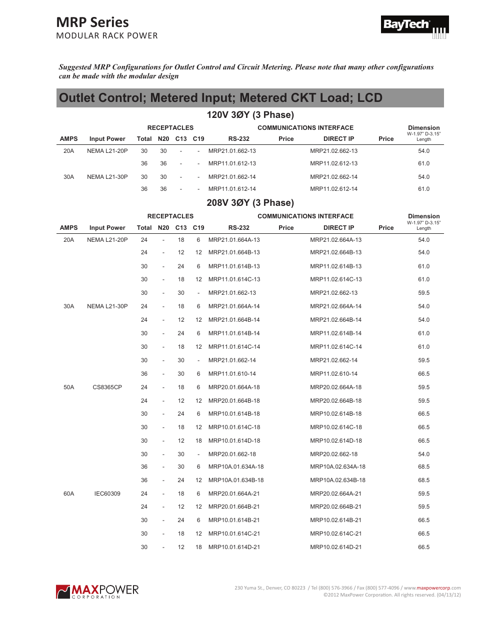 Mrp series, Modular rack power), Modular rack power | MaxPower Corp MRP Series User Manual | Page 4 / 5