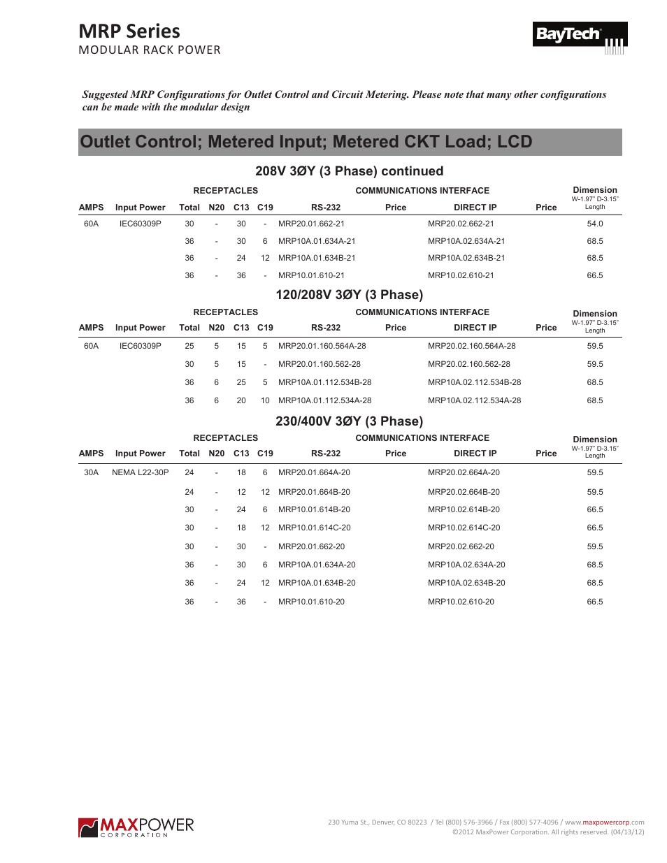 Mrp series, Modular rack power), Modular rack power | MaxPower Corp MRP Series User Manual | Page 5 / 5