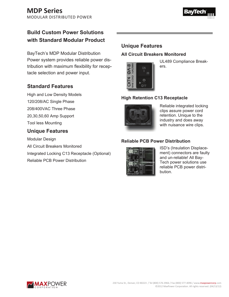 MaxPower Corp MDP Series User Manual | 1 page