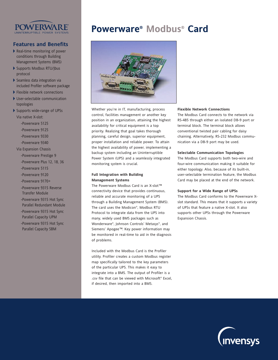 MaxPower Corp Powerware Modbus Card User Manual | 2 pages