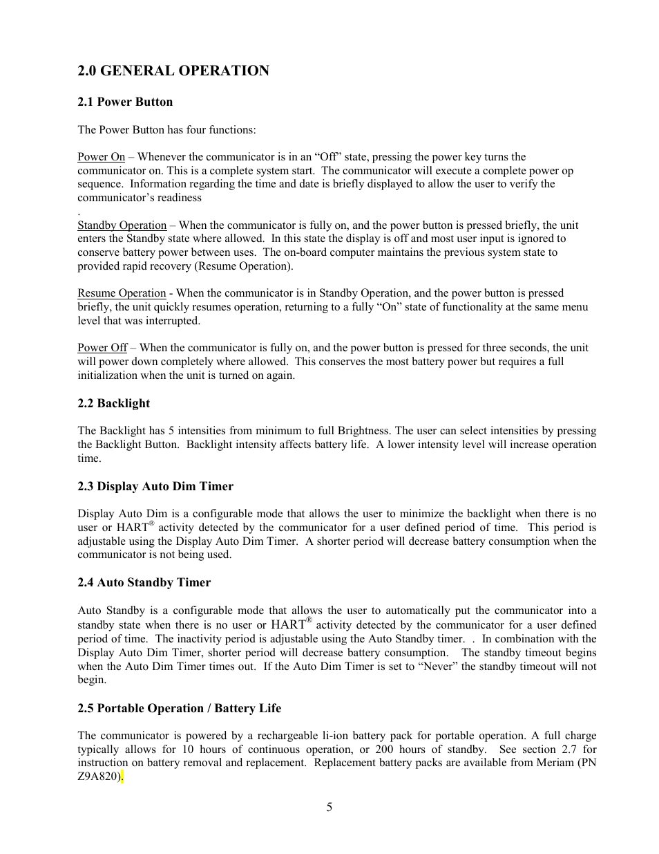 0 general operation | Meriam MFC5150 HART Communicator Manual User Manual | Page 11 / 45