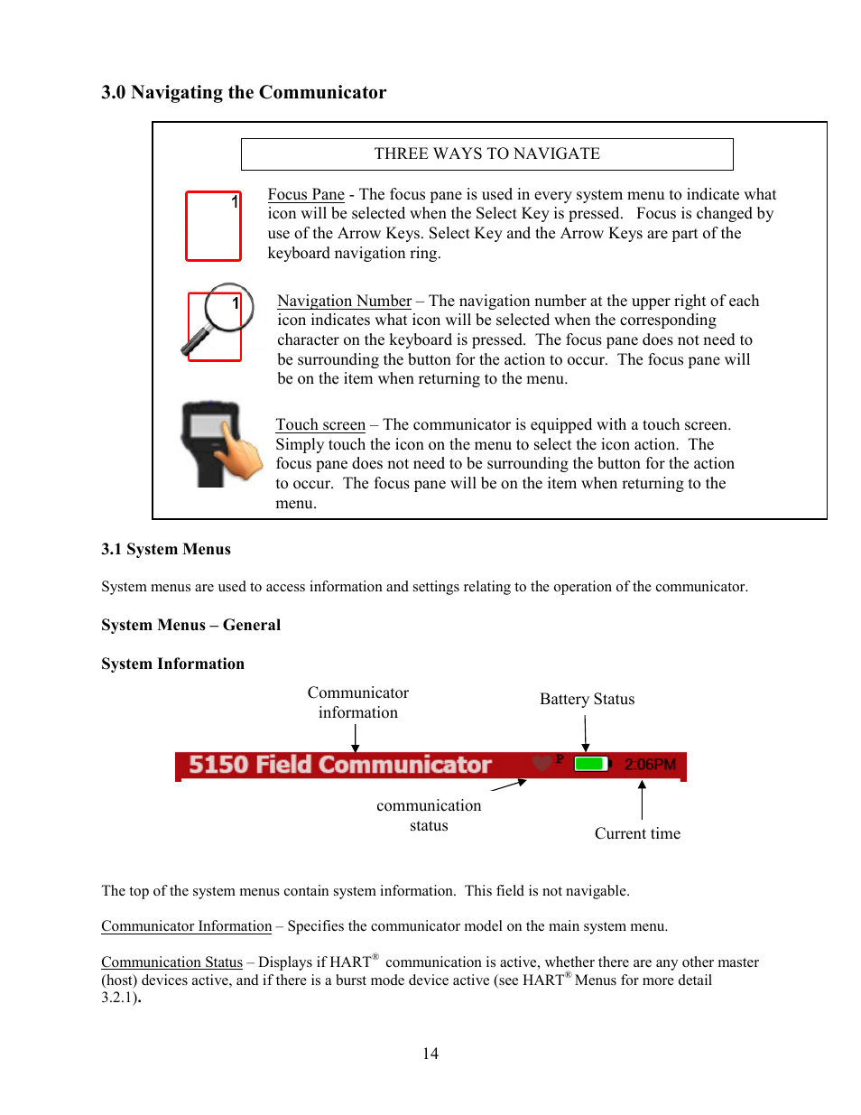 0 navigating the communicator | Meriam MFC5150 HART Communicator Manual User Manual | Page 20 / 45