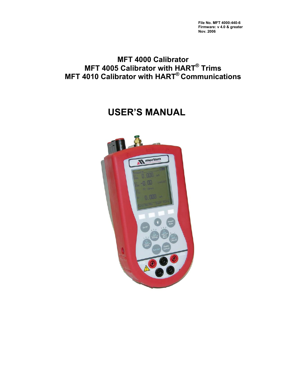 Meriam MFT 4010 Modular Calibrator_HART Communicator User Manual | 114 pages