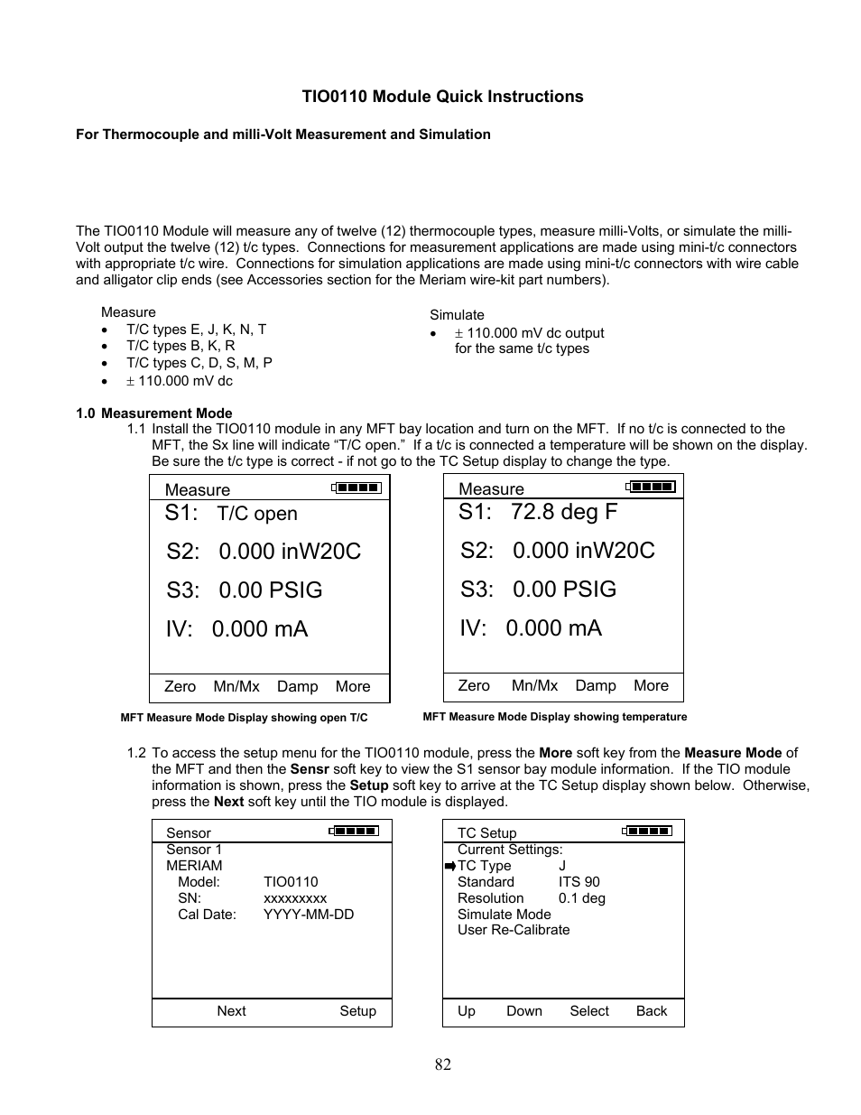 S3: 0.00 psig, Iv: 0.000 ma, S1: 72.8 deg f | T/c open | Meriam MFT 4010 Modular Calibrator_HART Communicator User Manual | Page 87 / 114