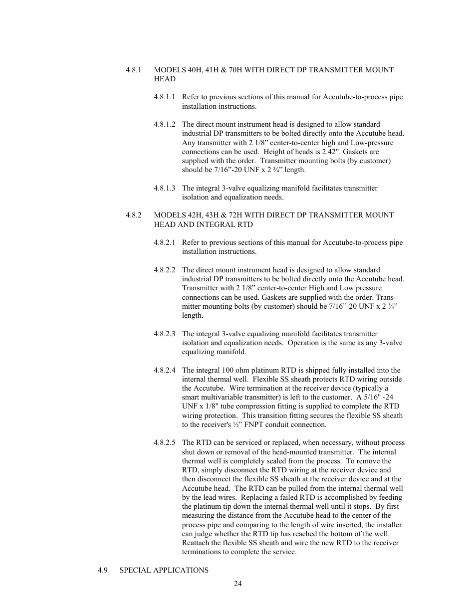 Meriam 70H_72H High Pressure Wet Tap Accutubes with Integral 3-Valve Head and Optional RTD User Manual | Page 24 / 31