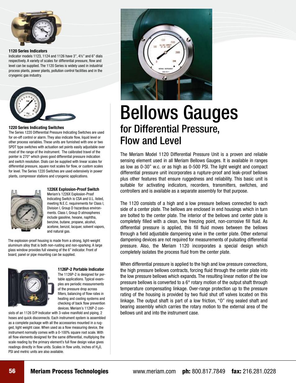 Meriam Bellows Gauges for Differential Pressure, flow and Level User Manual | 2 pages