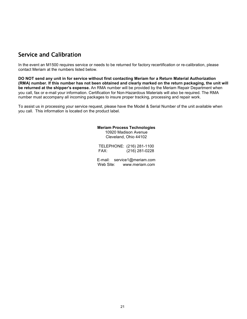 Meriam M1500 Digital Pressure Transmitter User Manual | Page 25 / 27