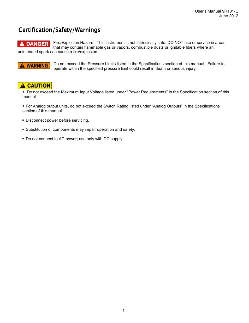 Certification/safety/warnings | Meriam M1500 Digital Pressure Transmitter User Manual | Page 5 / 27