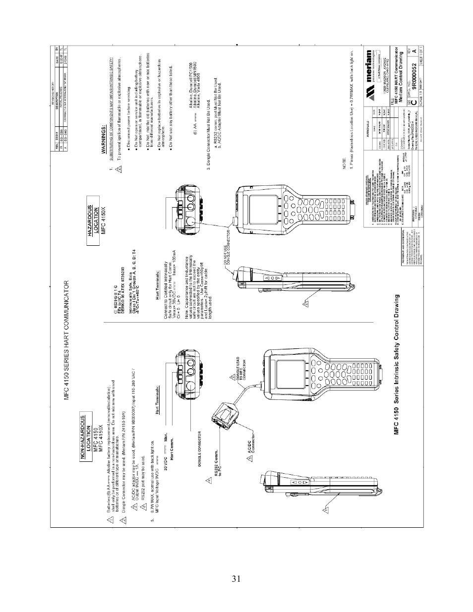 Intrinsic safety control drawing | Meriam 4150X ATEX I.S. Certified HART Communicator User Manual | Page 35 / 40