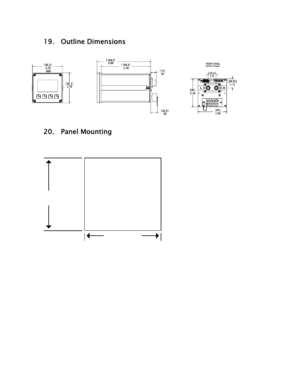 Outline dimensions, Panel mounting | Meriam M2110P SMART PRESSURE GAUGE User Manual | Page 29 / 32