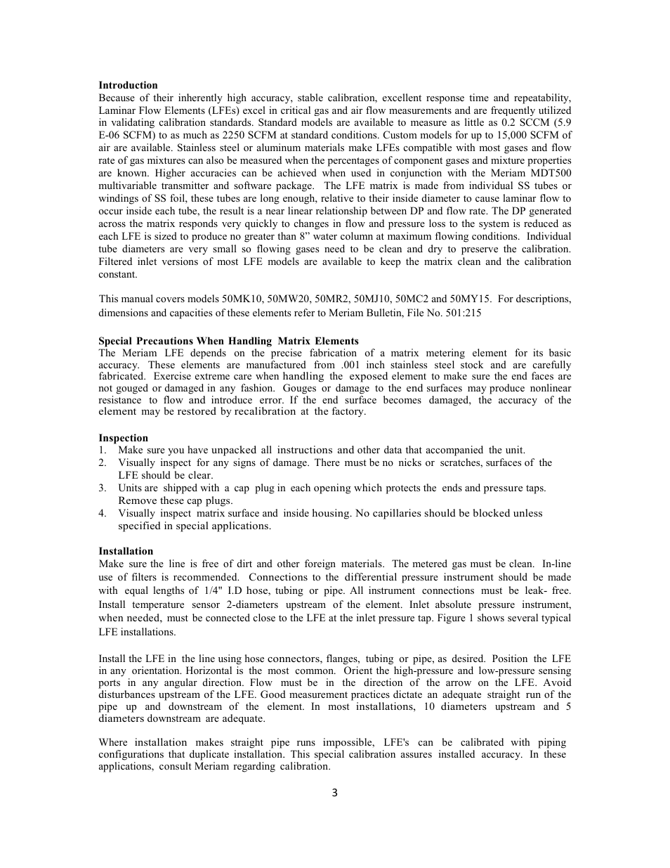 Meriam Laminar Flow Elements User Manual | Page 3 / 17