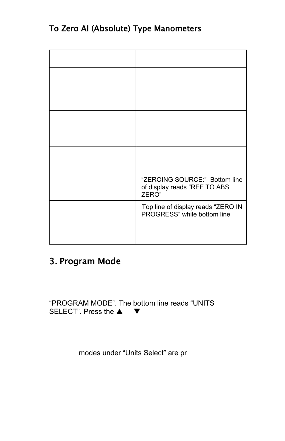 To zero ai (absolute) type manometers, Program mode | Meriam M2 – Series Smart Manometer User Manual | Page 12 / 40