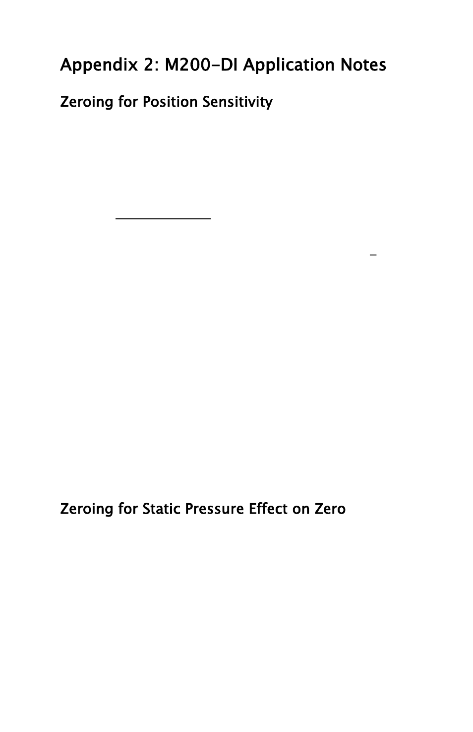 Appendix 2: m200-di application notes, Zeroing for position sensitivity, Zeroing for static pressure effect on zero | Meriam M2 – Series Smart Manometer User Manual | Page 39 / 40