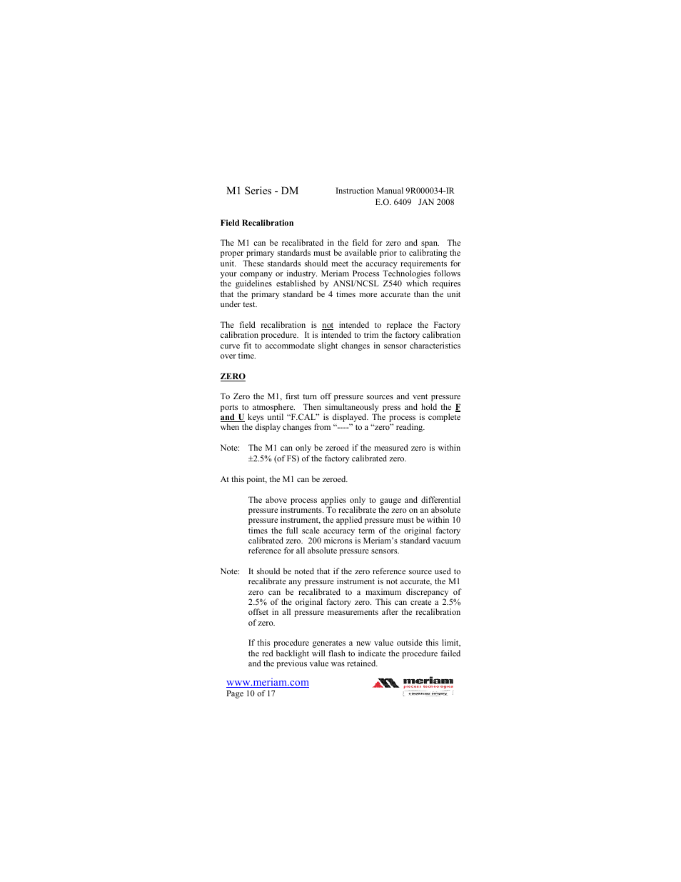 Meriam M1 – Series Digital Manometer User Manual | Page 10 / 17