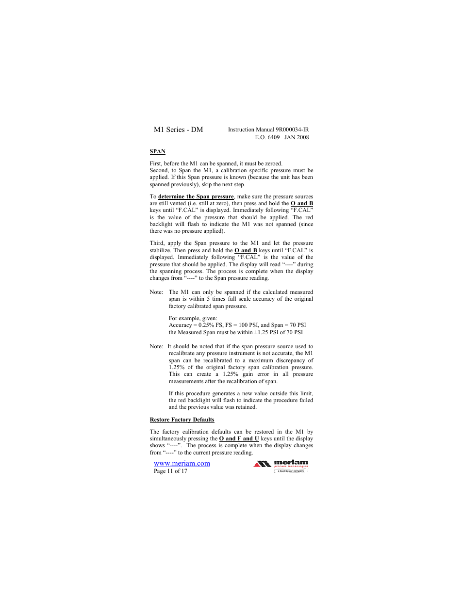Meriam M1 – Series Digital Manometer User Manual | Page 11 / 17