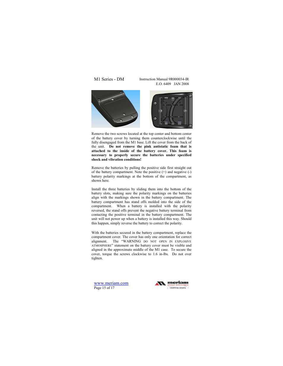 Meriam M1 – Series Digital Manometer User Manual | Page 15 / 17