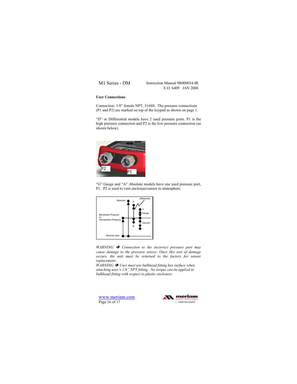 Meriam M1 – Series Digital Manometer User Manual | Page 16 / 17