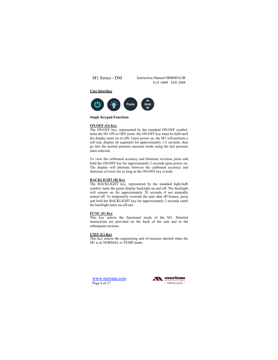 Meriam M1 – Series Digital Manometer User Manual | Page 4 / 17
