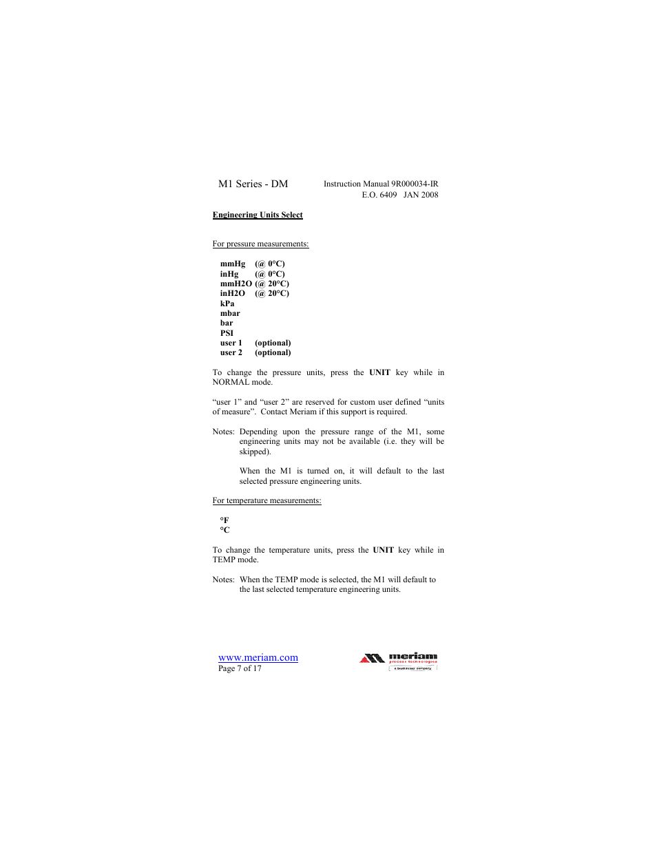 Meriam M1 – Series Digital Manometer User Manual | Page 7 / 17