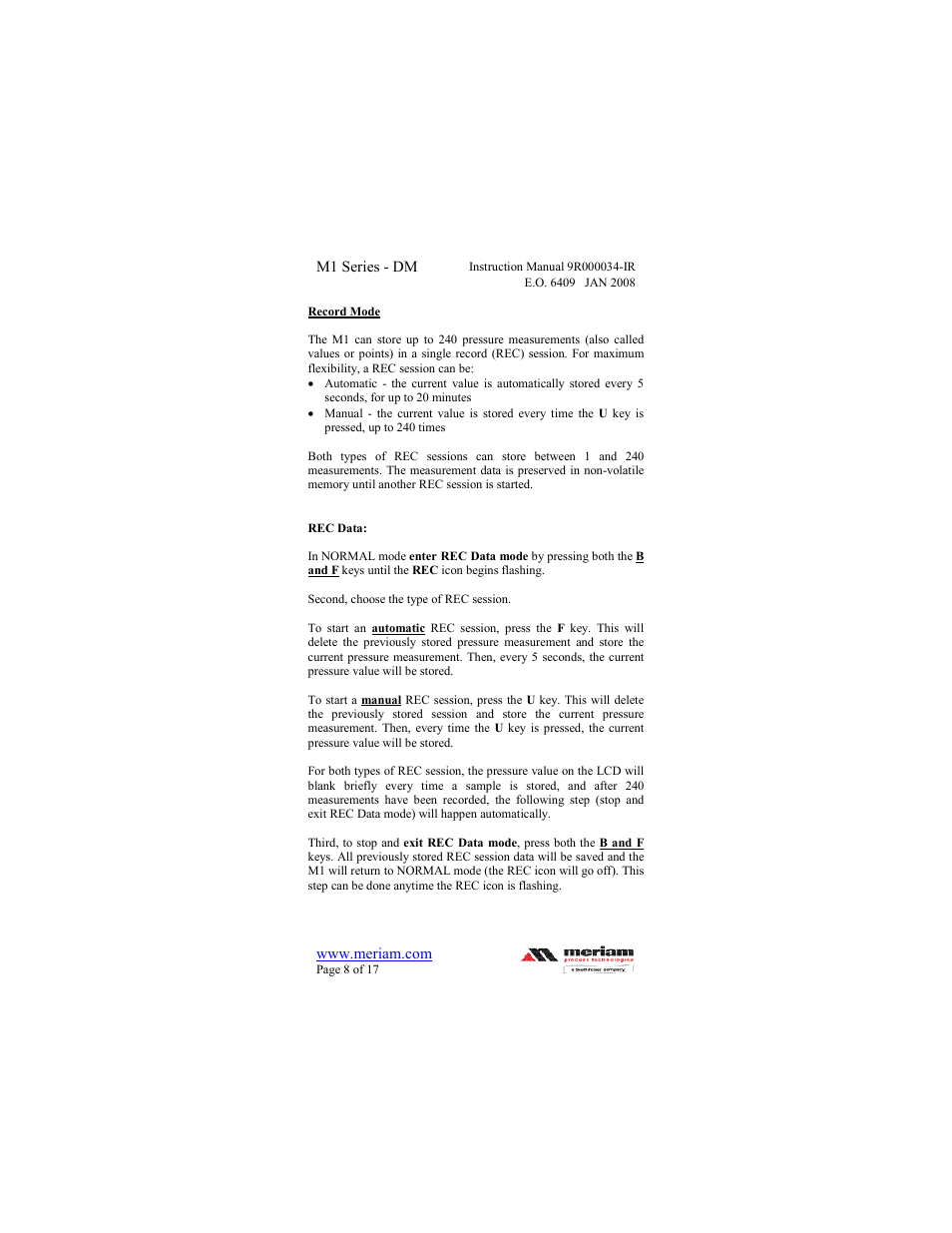 Meriam M1 – Series Digital Manometer User Manual | Page 8 / 17
