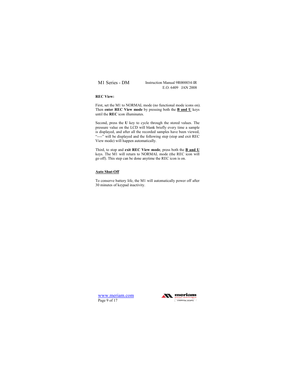 Meriam M1 – Series Digital Manometer User Manual | Page 9 / 17