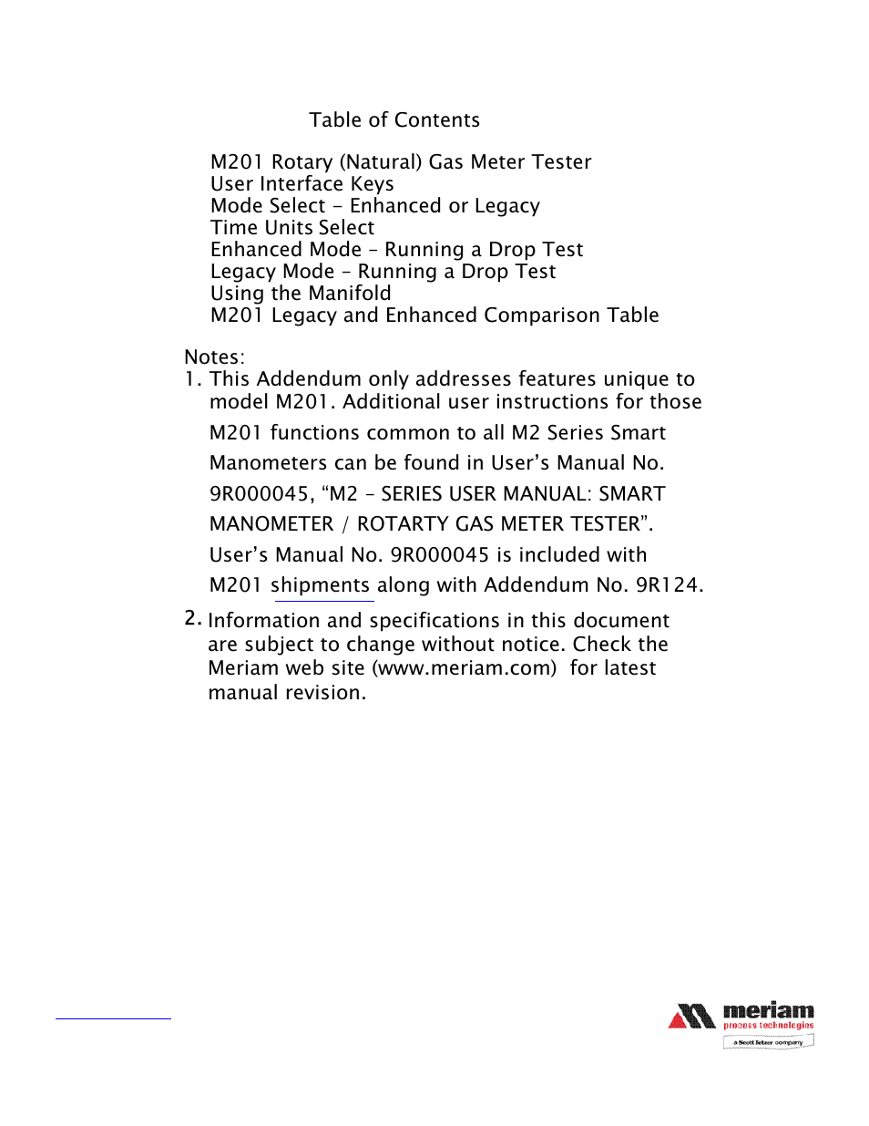 Meriam M201 Rotary Gas Meter Tester User Manual | Page 2 / 10