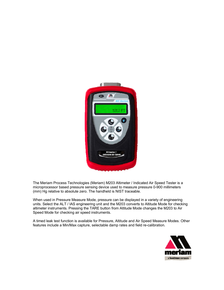 Meriam M203 Altimeter Indicated Air Speed Tester User Manual | 32 pages