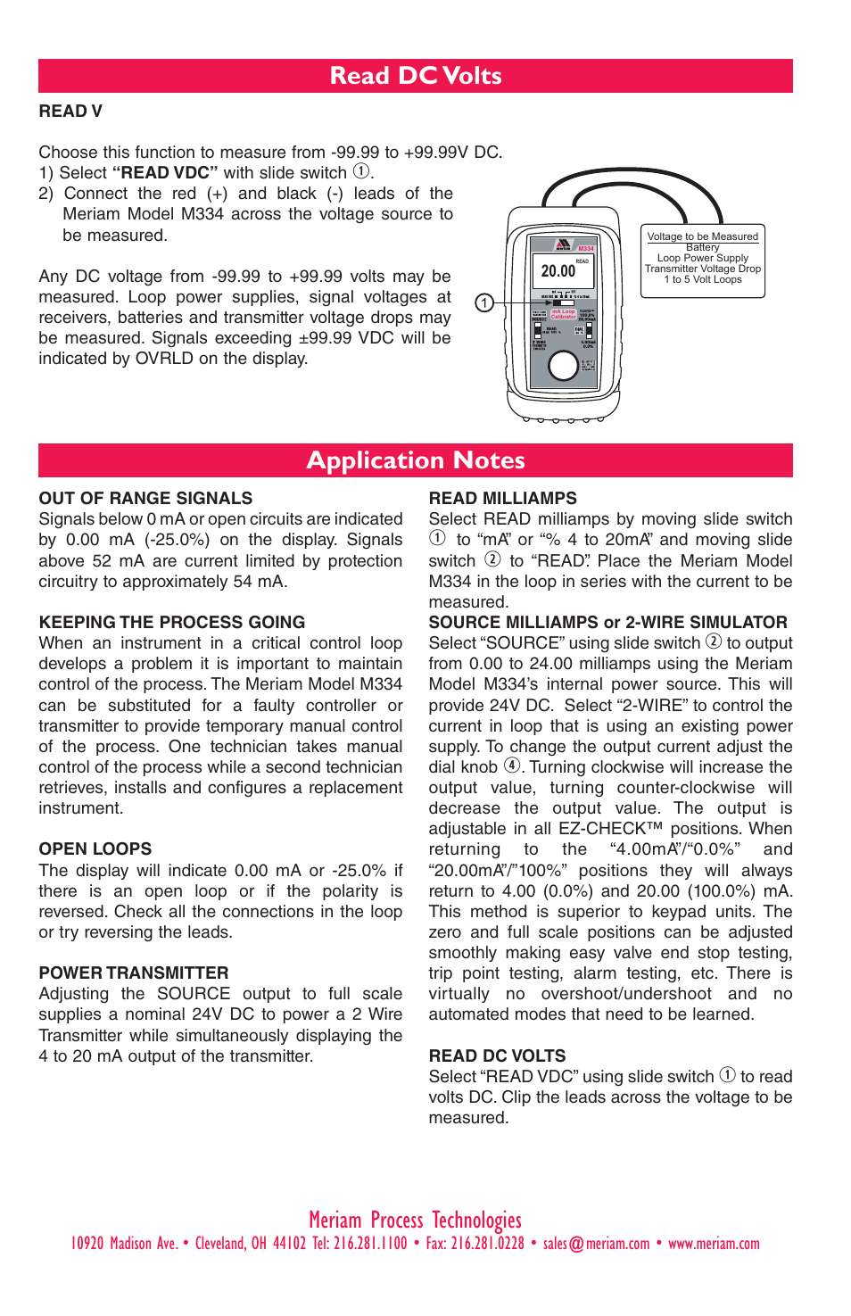 Read dc volts | Meriam M334 4-20 Milliamp Loop Calibrator User Manual | Page 5 / 8