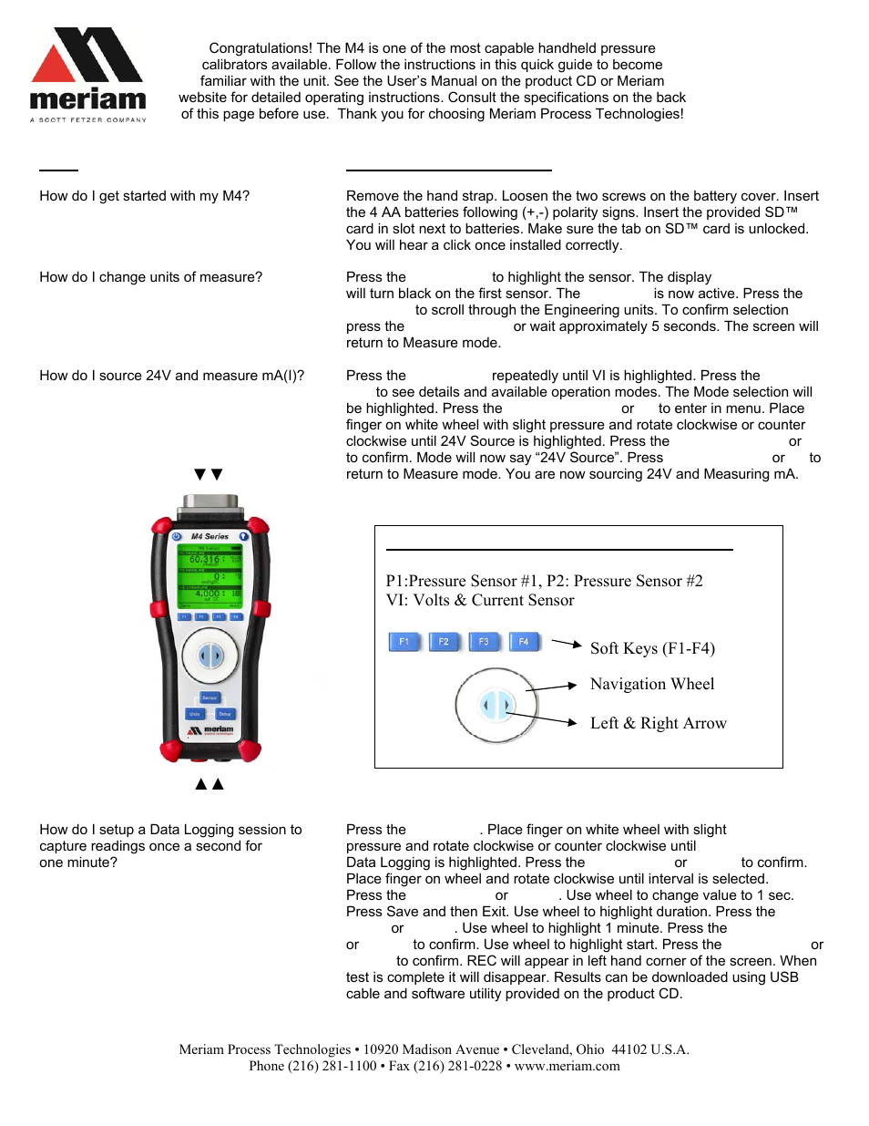 Meriam M4 Series Precision Calibrator Data Logger Quick Use Guide User Manual | 2 pages