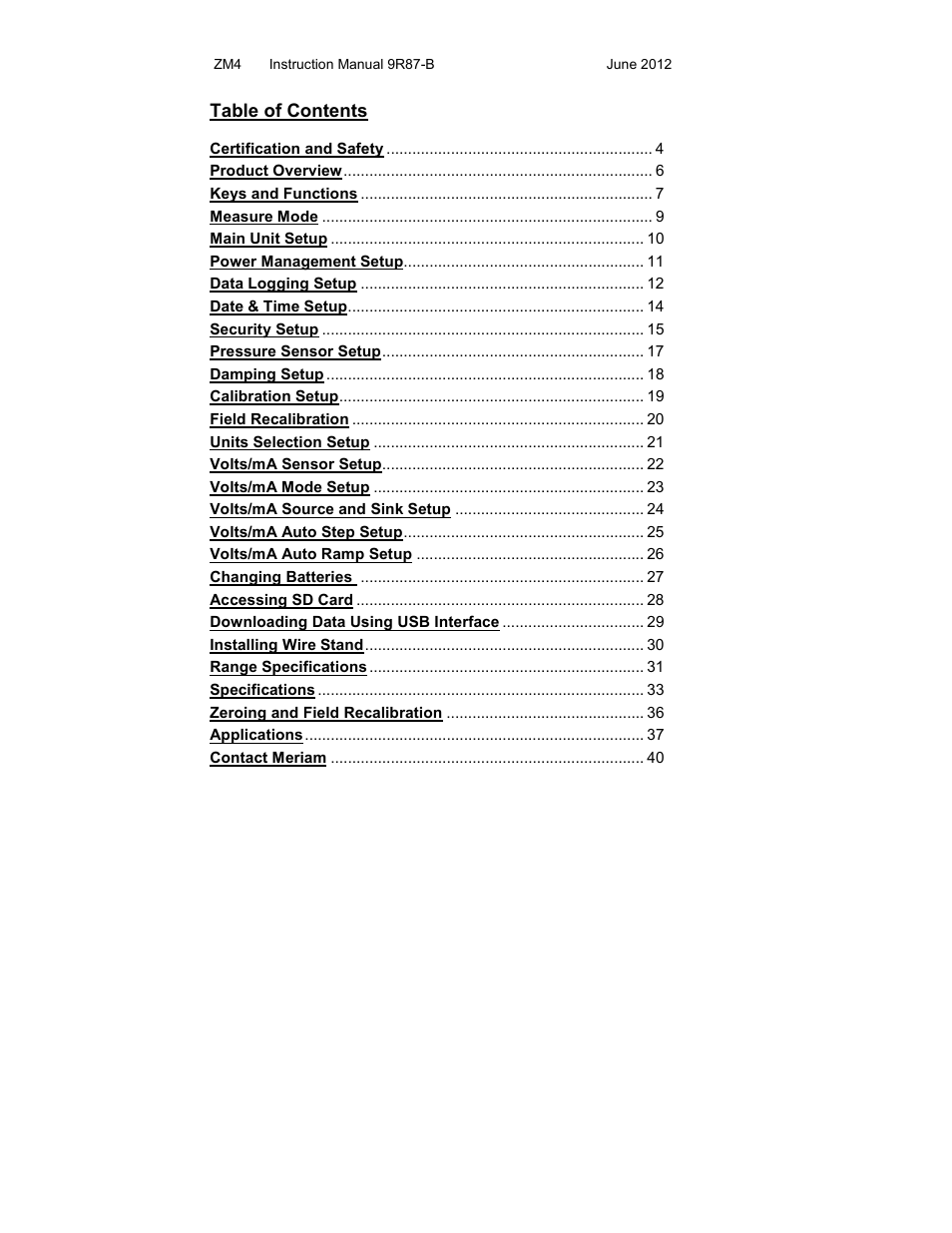 Meriam M4 Series Precision Calibrator Data Logger Manual User Manual | Page 2 / 40