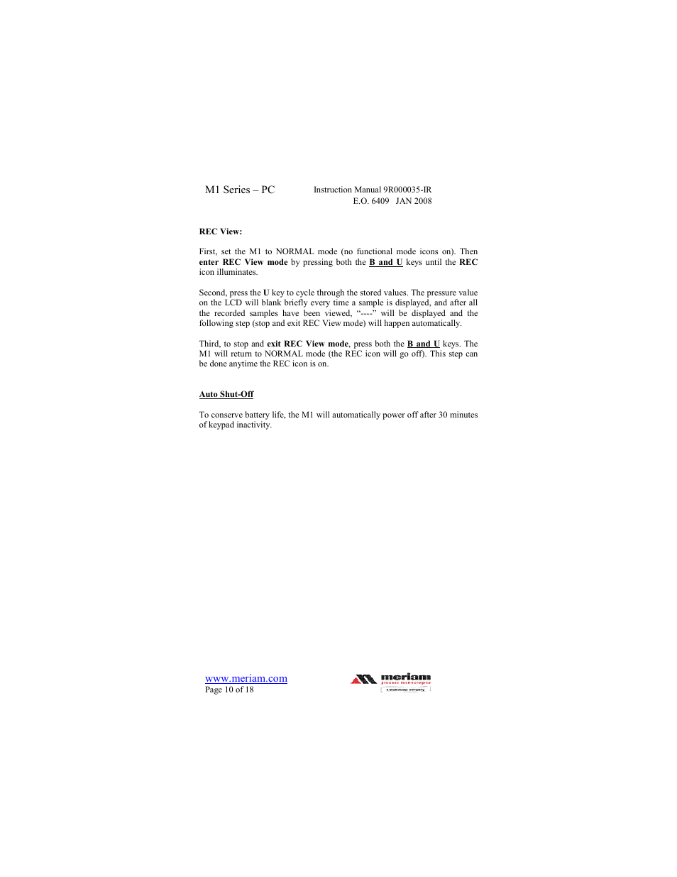 Meriam M1 – Series Pressure Calibrator User Manual | Page 10 / 18