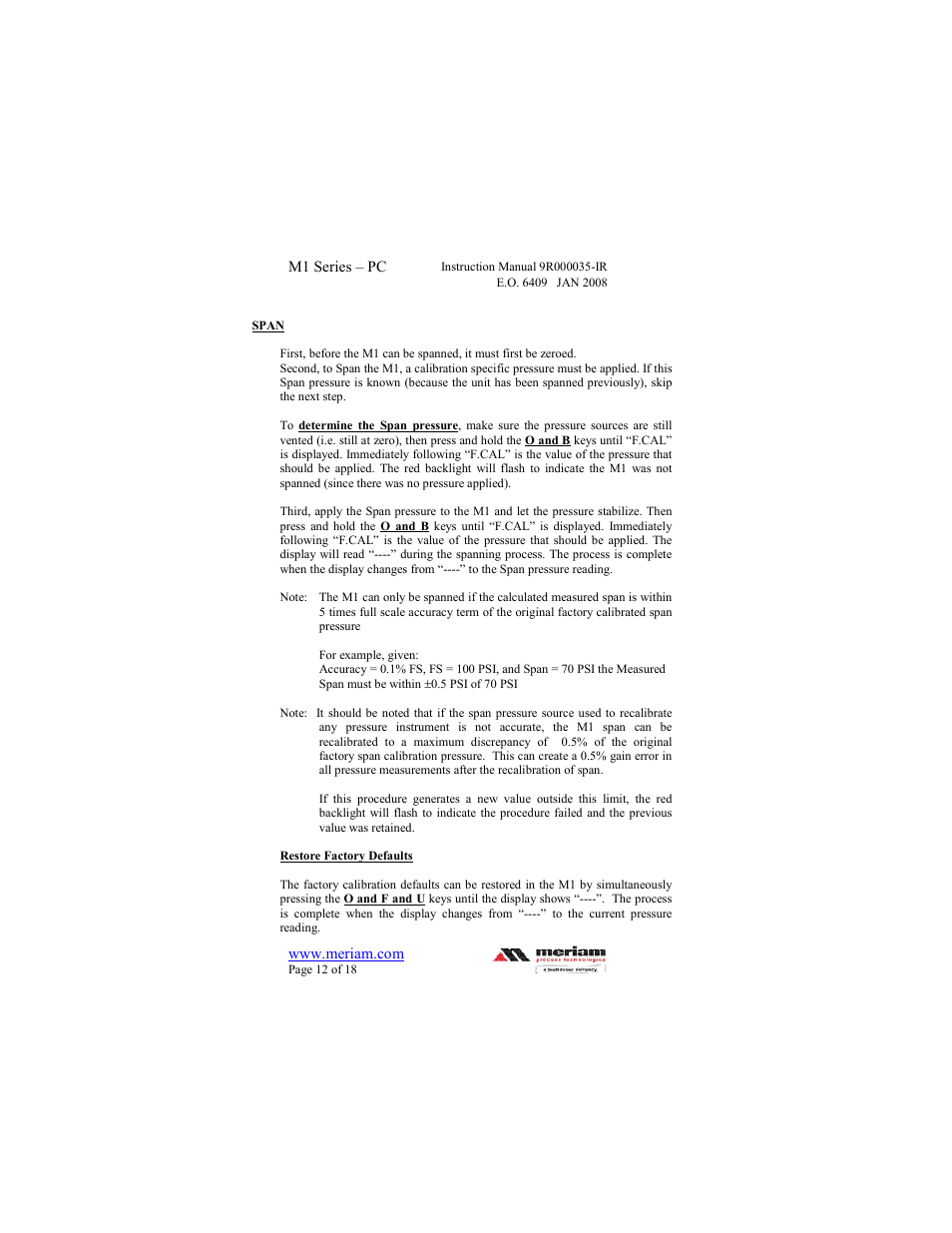 Meriam M1 – Series Pressure Calibrator User Manual | Page 12 / 18