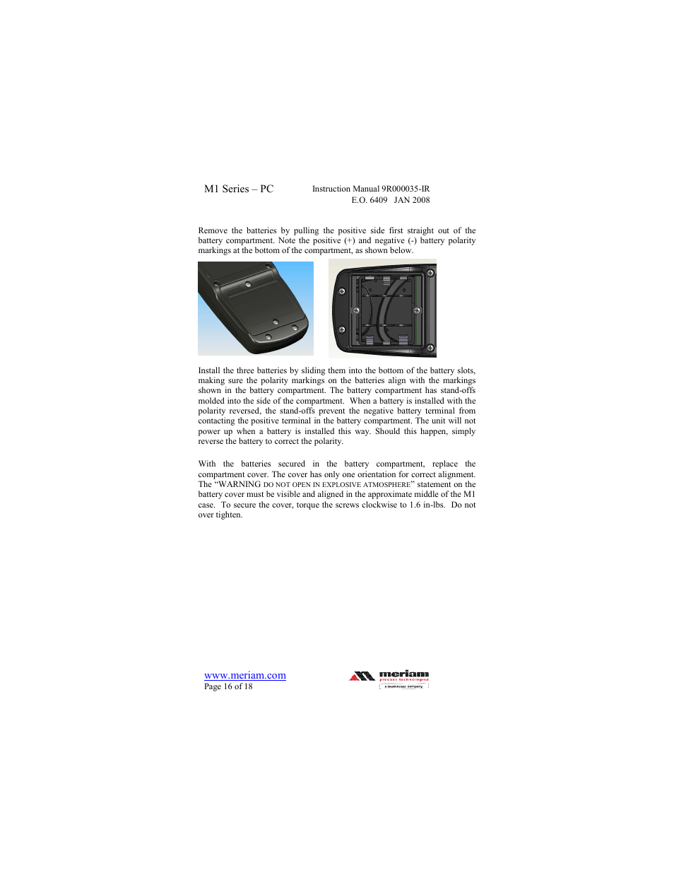 Meriam M1 – Series Pressure Calibrator User Manual | Page 16 / 18