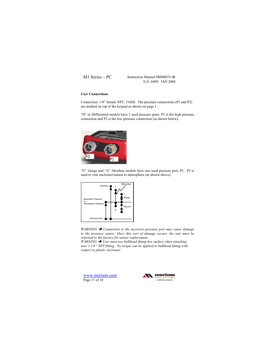 Meriam M1 – Series Pressure Calibrator User Manual | Page 17 / 18