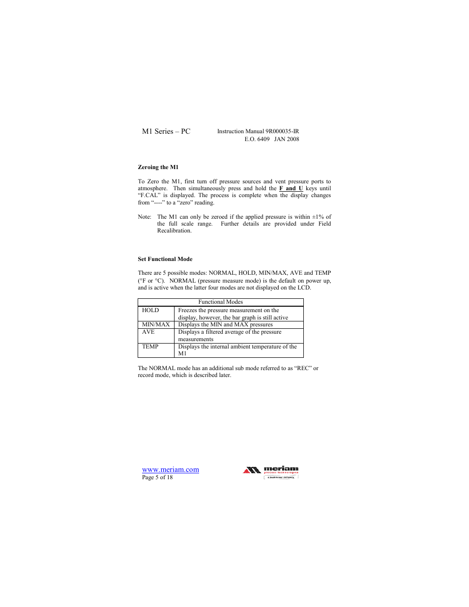 Meriam M1 – Series Pressure Calibrator User Manual | Page 5 / 18