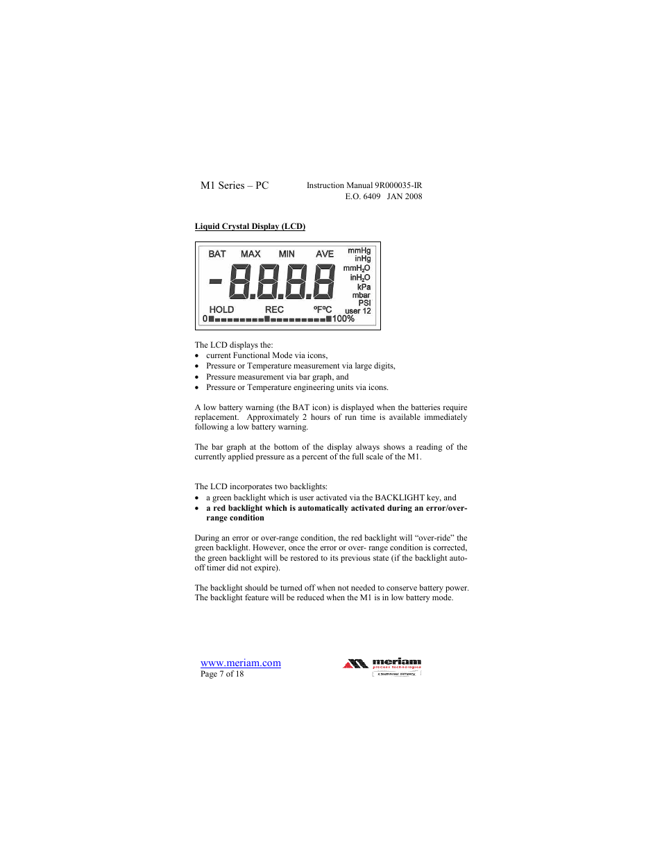 Meriam M1 – Series Pressure Calibrator User Manual | Page 7 / 18