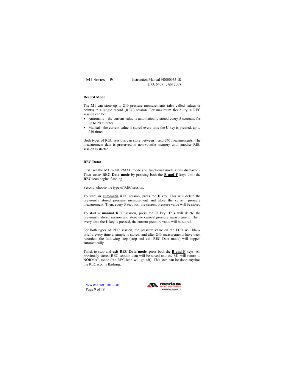 Meriam M1 – Series Pressure Calibrator User Manual | Page 9 / 18