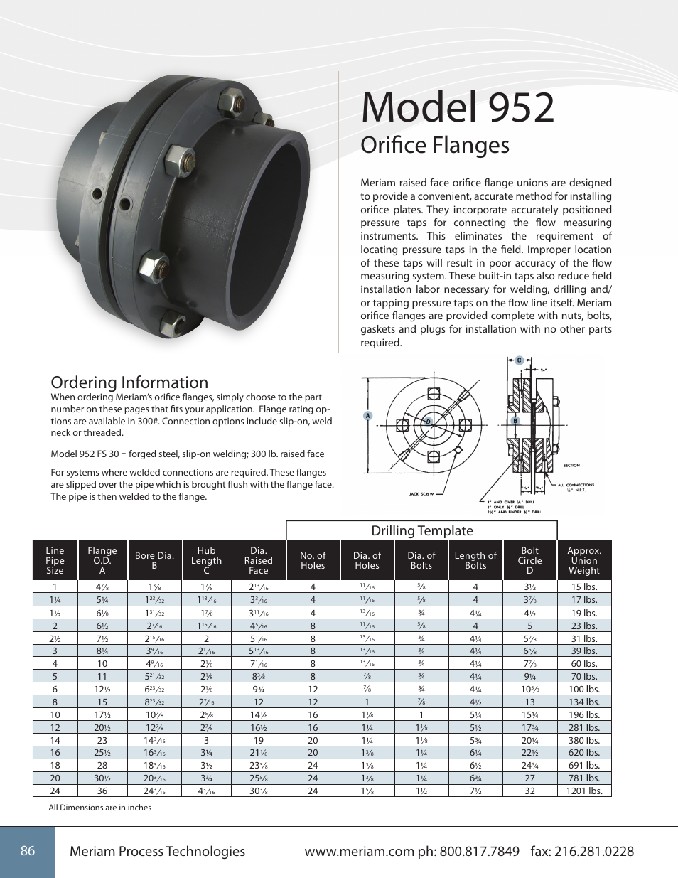 Meriam 952 Orifice Flange User Manual | 2 pages